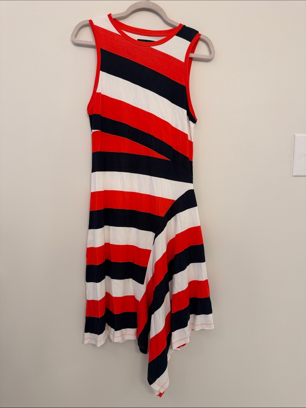 Banana Republic Red, Navy & White Striped Asymmetrical Tank Dress